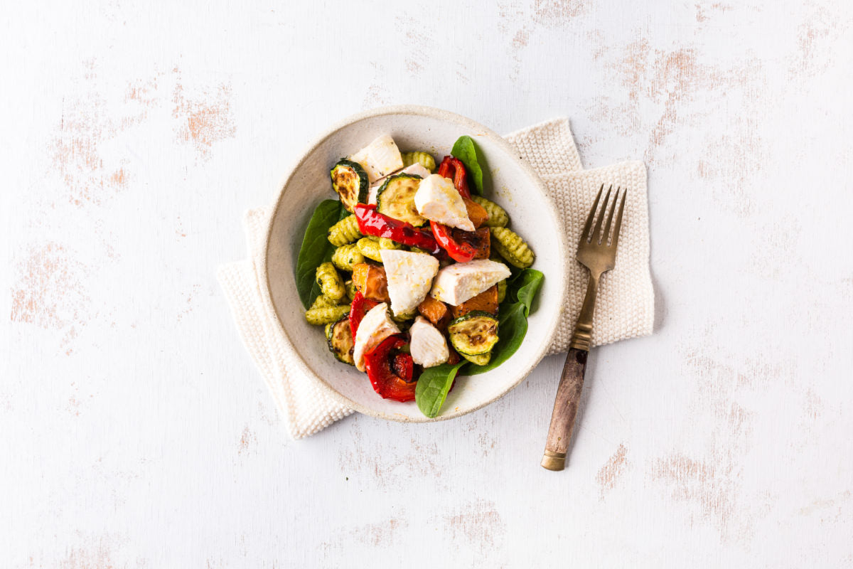 Pesto Chicken and Zucchini Noodles - Low Carbohydrate