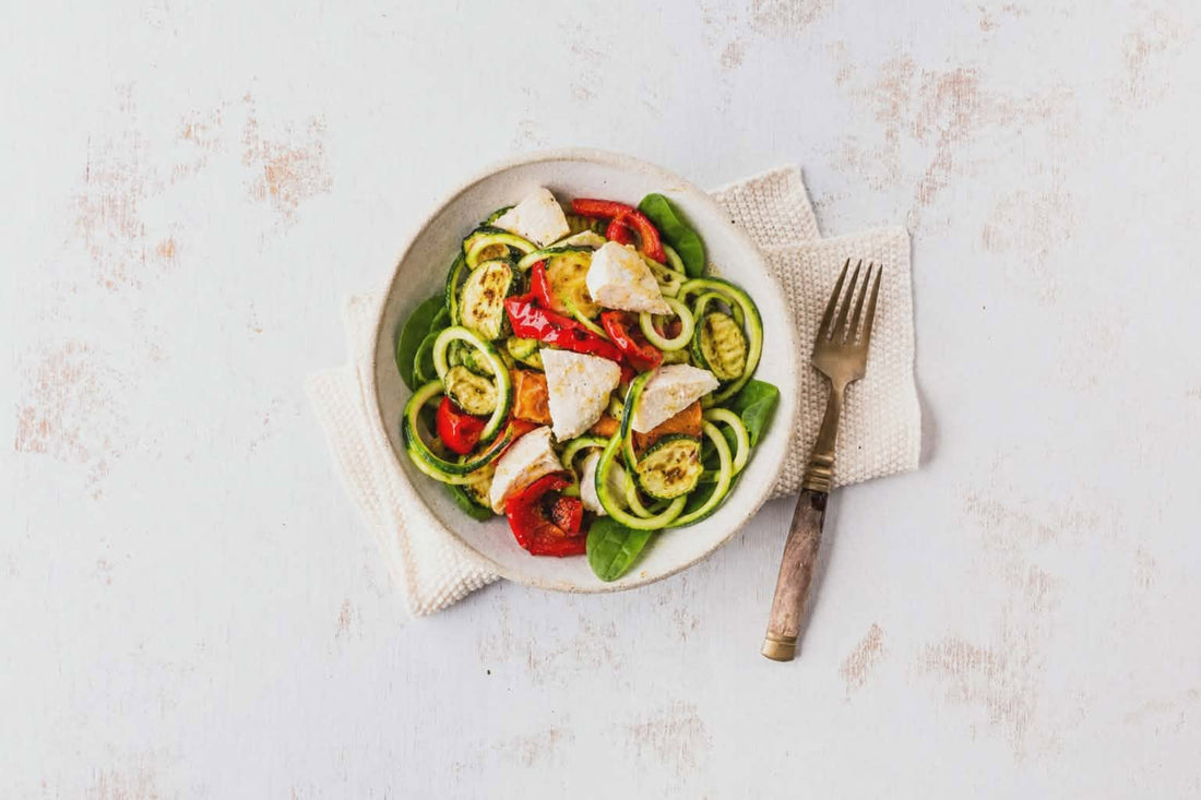 Pesto Chicken and Zucchini Noodles - Low Carbohydrate